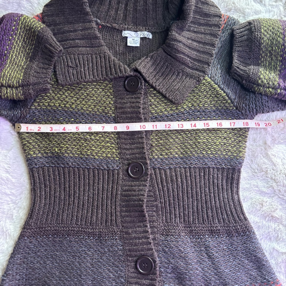 RXB Striped Brown Wool Blend Button-Up Women's Cardigan Sweater, Size M - Picture 4 of 6